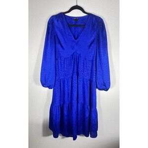 Kate And Lily Royal Blue Boho Casual  Puffer Sleeve Tiered Midi Dress Size 8